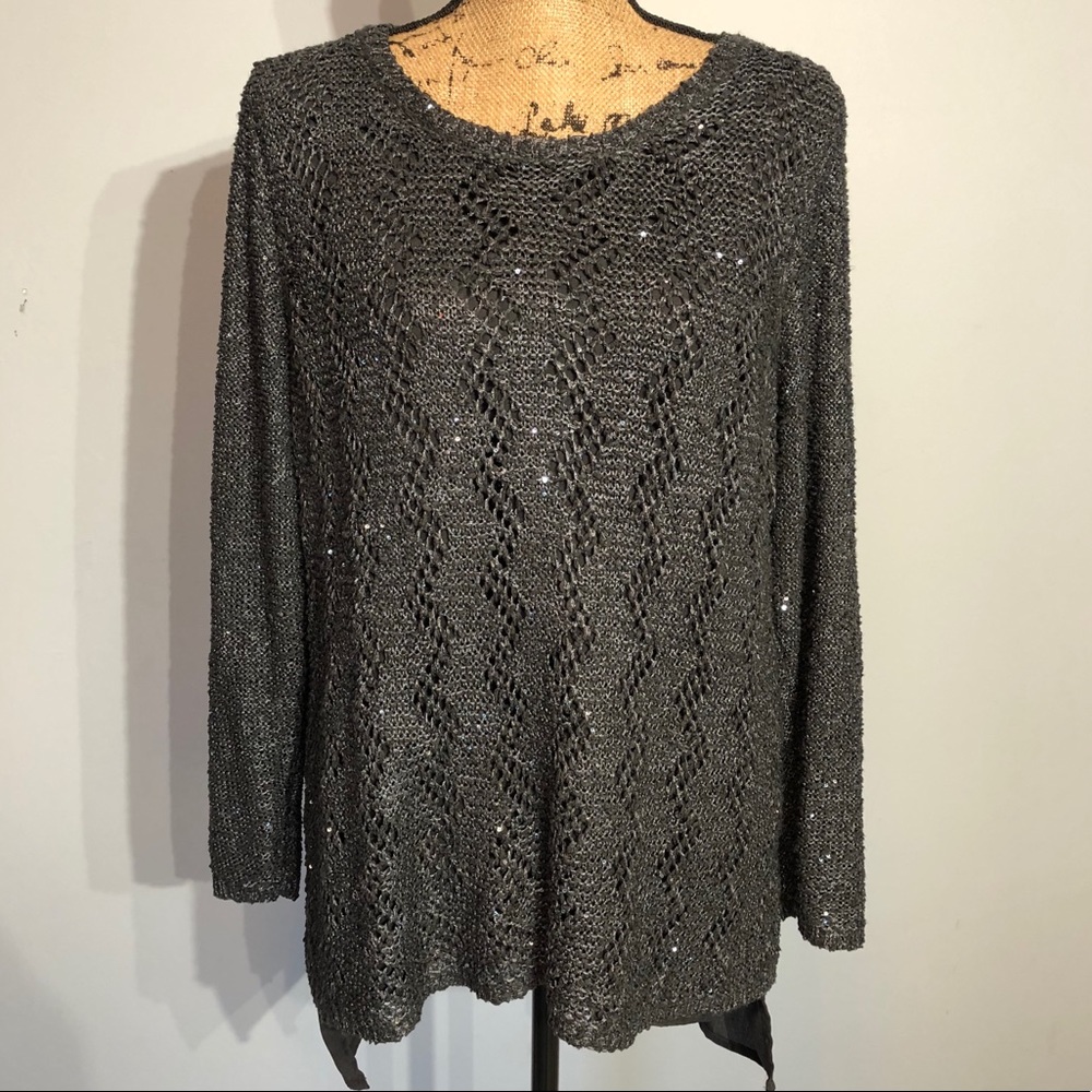 Roz & Ali Dark Gray Sequin Sweater Size 1X